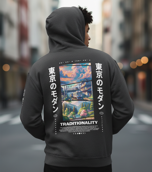 Tokyo Japan Graphic Hoodie, Japanese Cityscape, Kanji Typography, Streetwear Pullover, Unisex Fleece Sweatshirt