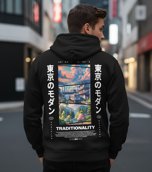 Tokyo Japan Graphic Hoodie, Japanese Cityscape, Kanji Typography, Streetwear Pullover, Unisex Fleece Sweatshirt