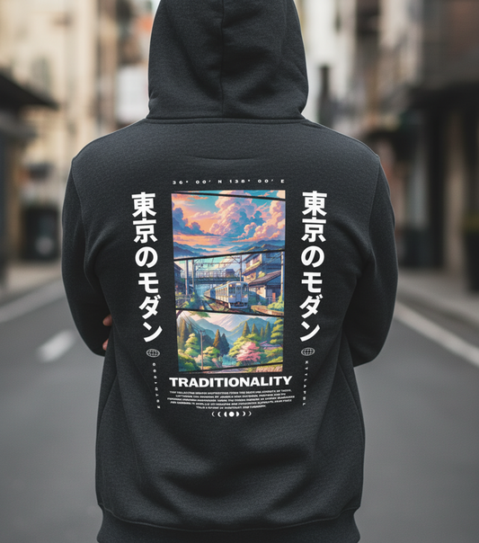 Tokyo Japan Graphic Hoodie, Japanese Cityscape, Kanji Typography, Streetwear Pullover, Unisex Fleece Sweatshirt