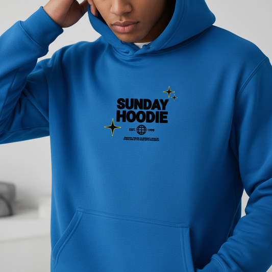 Sunday Hoodie Minimal Pullover, Small Graphic Embroidered, Cozy Unisex Sweatshirt