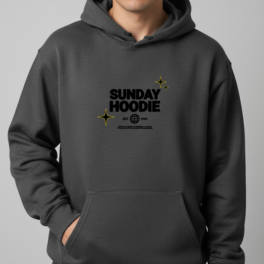 Sunday Hoodie Minimal Pullover, Small Graphic Embroidered, Cozy Unisex Sweatshirt