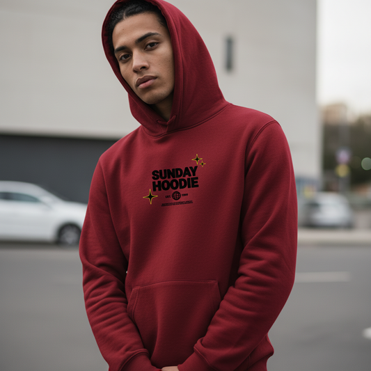 Sunday Hoodie Minimal Pullover, Small Graphic Embroidered, Cozy Unisex Sweatshirt