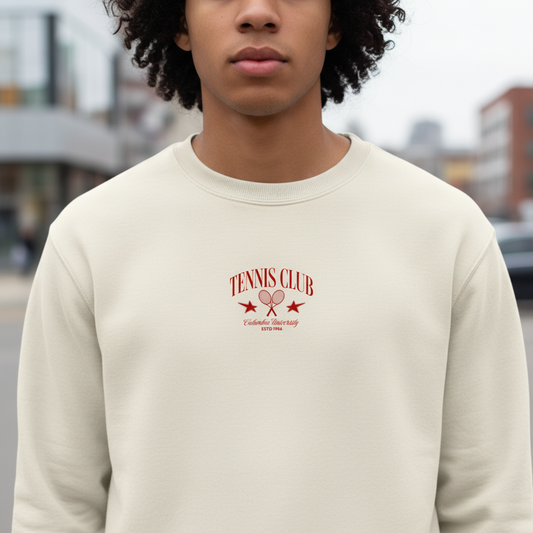 Tennis Club Crewneck Sweatshirt, Vintage Tennis Graphic, Preppy Country Club Pullover, Minimal Retro Streetwear, Unisex