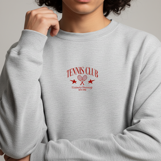 Tennis Club Crewneck Sweatshirt, Vintage Tennis Graphic, Preppy Country Club Pullover, Minimal Retro Streetwear, Unisex