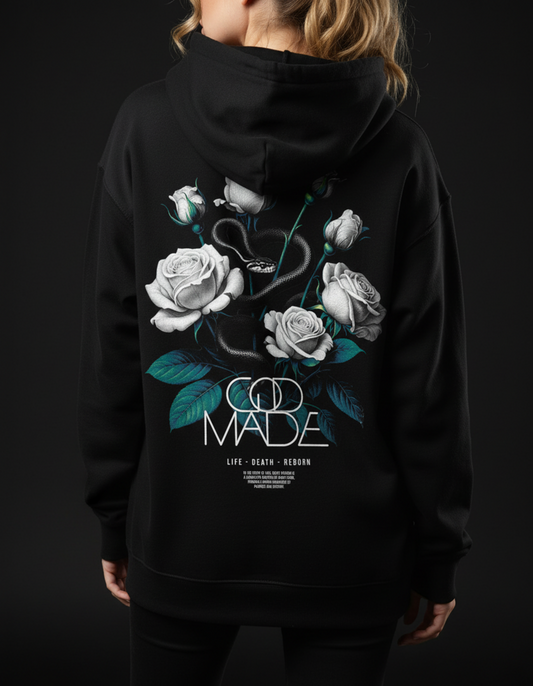 Snake Rose Gothic Hoodie, Serpent Floral Sweatshirt, White Roses Graphic, Witchy Unisex Pullover, Dark Botanical Aesthetic