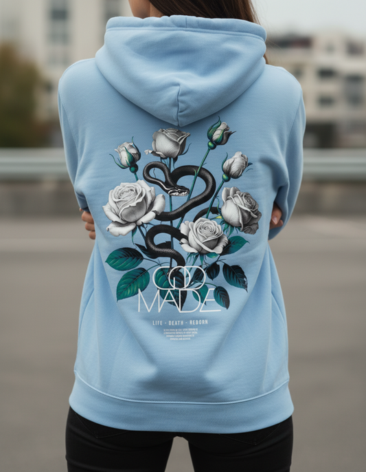 Snake Rose Gothic Hoodie, Serpent Floral Sweatshirt, White Roses Graphic, Witchy Unisex Pullover, Dark Botanical Aesthetic