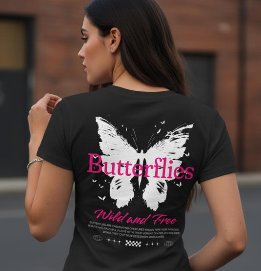 Butterfly T-Shirt, Wild Free, Butterflies Graphic Tee, Boho Nature Shirt, Vintage Retro, Unisex Softstyle, Gift for Her