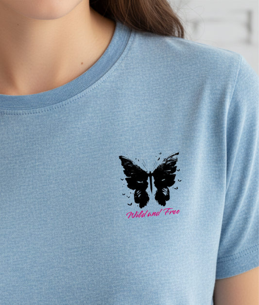 Butterfly T-Shirt, Wild Free, Butterflies Graphic Tee, Boho Nature Shirt, Vintage Retro, Unisex Softstyle, Gift for Her
