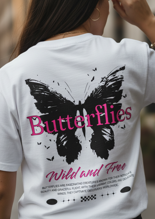 Butterfly T-Shirt, Wild Free, Butterflies Graphic Tee, Boho Nature Shirt, Vintage Retro, Unisex Softstyle, Gift for Her