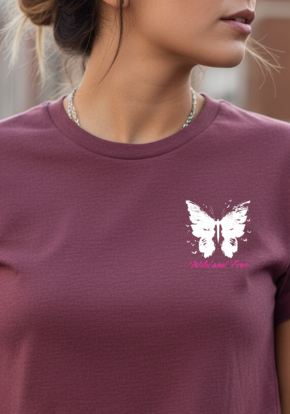 Butterfly T-Shirt, Wild Free, Butterflies Graphic Tee, Boho Nature Shirt, Vintage Retro, Unisex Softstyle, Gift for Her