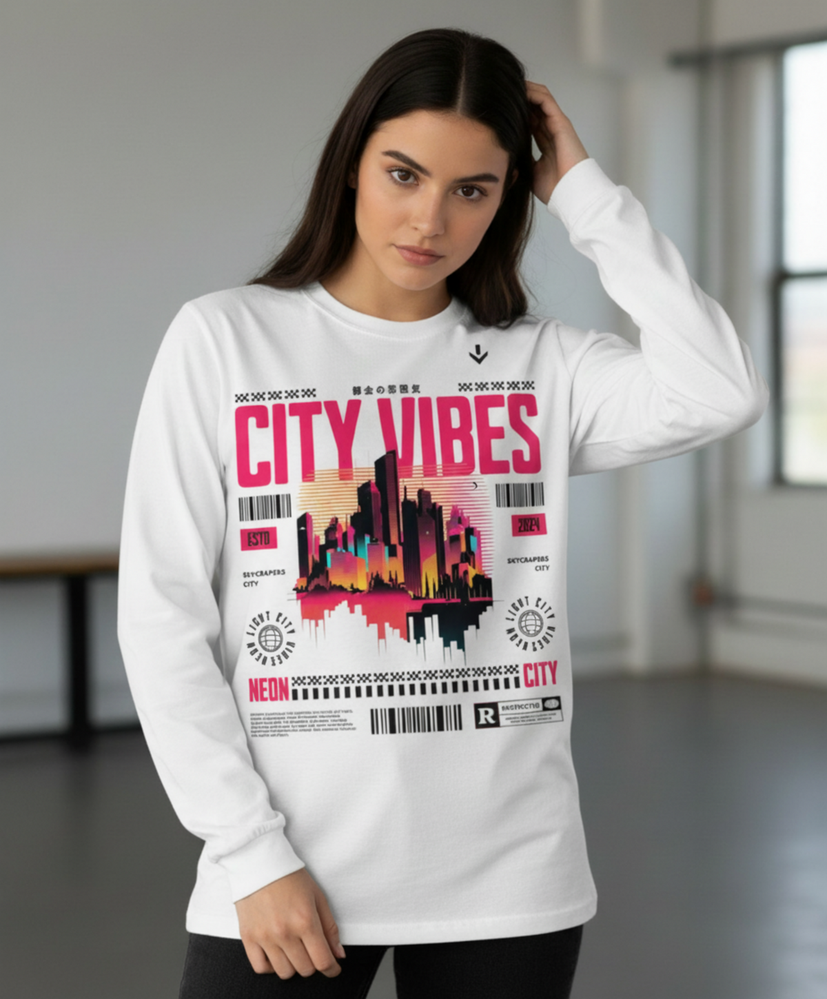 New York City Long Sleeve, Urban Skyline Shirt, Neon City Graphic, Streetwear Tee, Nightlife Aesthetic, NYC Gift