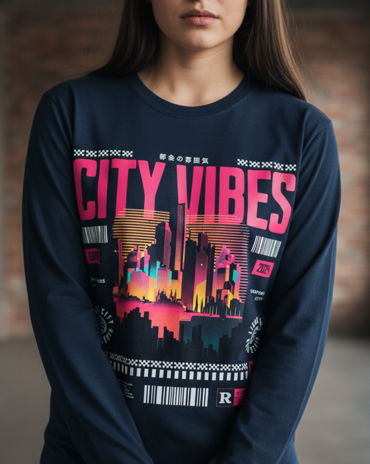 New York City Long Sleeve, Urban Skyline Shirt, Neon City Graphic, Streetwear Tee, Nightlife Aesthetic, NYC Gift