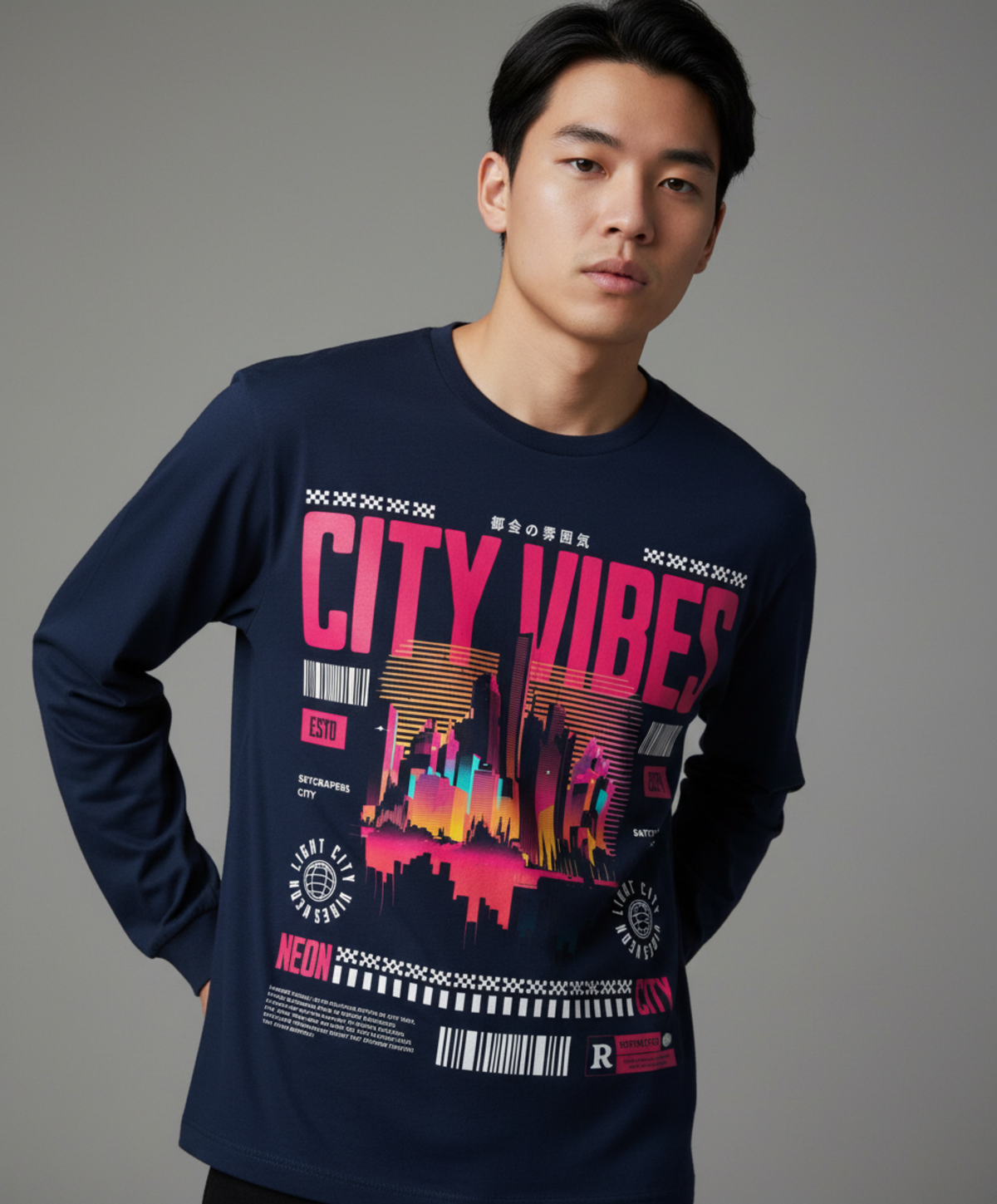 New York City Long Sleeve, Urban Skyline Shirt, Neon City Graphic, Streetwear Tee, Nightlife Aesthetic, NYC Gift