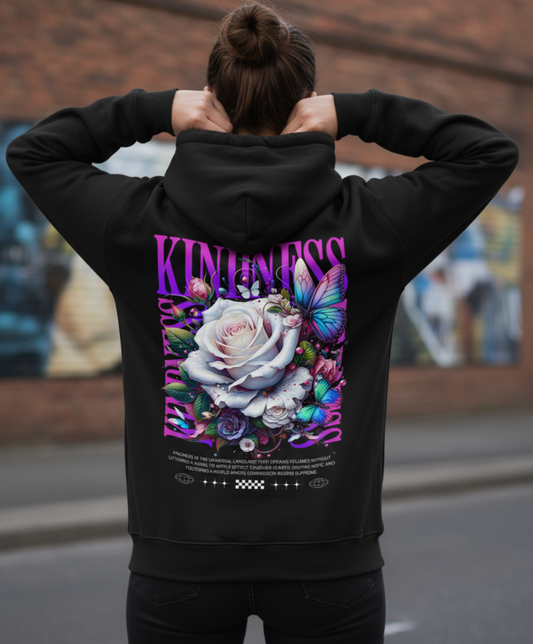 Kindness Rose Graphic Hoodie, Floral Typography Sweatshirt, Pastel Gothic Aesthetic, Botanical Soft Goth, Unisex Pullover