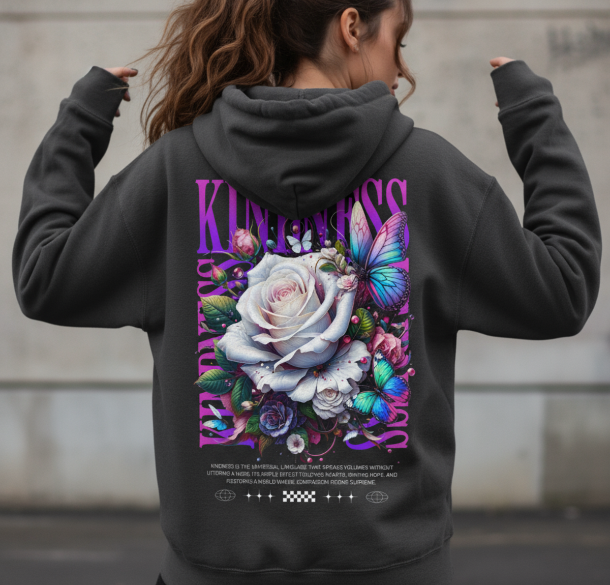 Kindness Rose Graphic Hoodie, Floral Typography Sweatshirt, Pastel Gothic Aesthetic, Botanical Soft Goth, Unisex Pullover