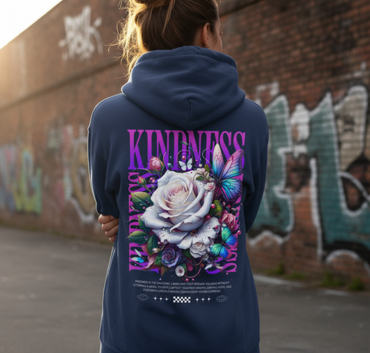 Kindness Rose Graphic Hoodie, Floral Typography Sweatshirt, Pastel Gothic Aesthetic, Botanical Soft Goth, Unisex Pullover