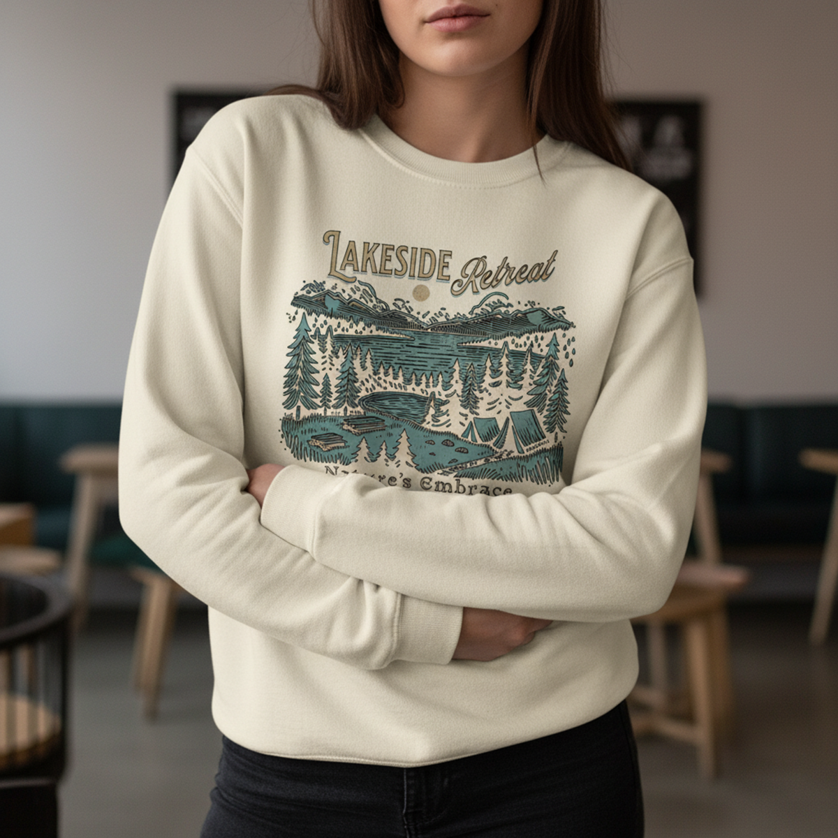 Lakeside Nature Sweatshirt, Scenic Winter Crewneck, Cozy Cabin Vibes, Nature Scene Pullover, Unisex Sweater, Nature Lover Gift