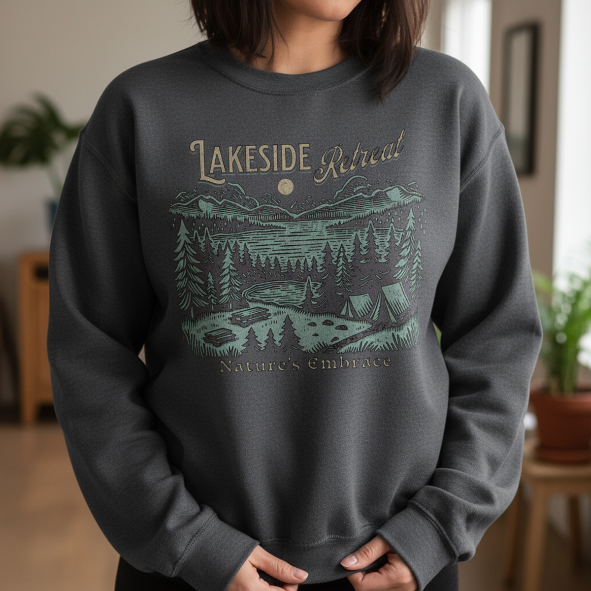 Lakeside Nature Sweatshirt, Scenic Winter Crewneck, Cozy Cabin Vibes, Nature Scene Pullover, Unisex Sweater, Nature Lover Gift