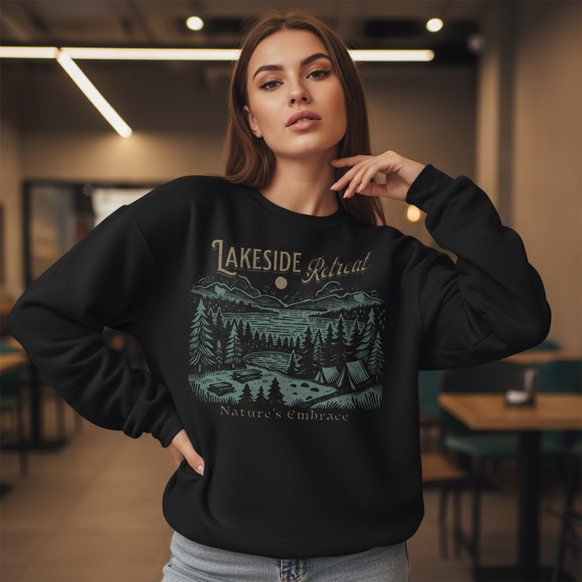 Lakeside Nature Sweatshirt, Scenic Winter Crewneck, Cozy Cabin Vibes, Nature Scene Pullover, Unisex Sweater, Nature Lover Gift