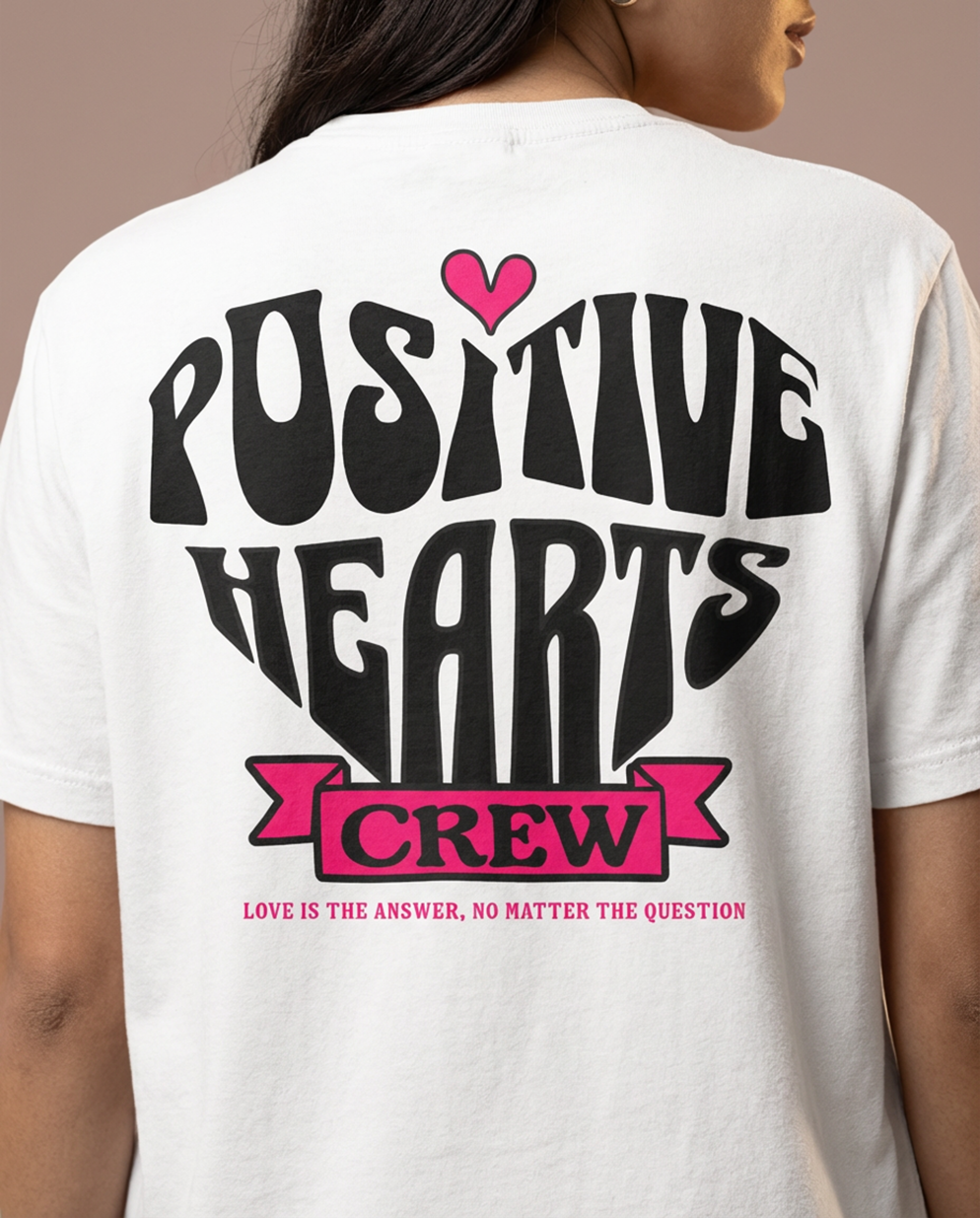 Positive Hearts Crew Graphic Tee, Retro Streetwear Unisex T-Shirt