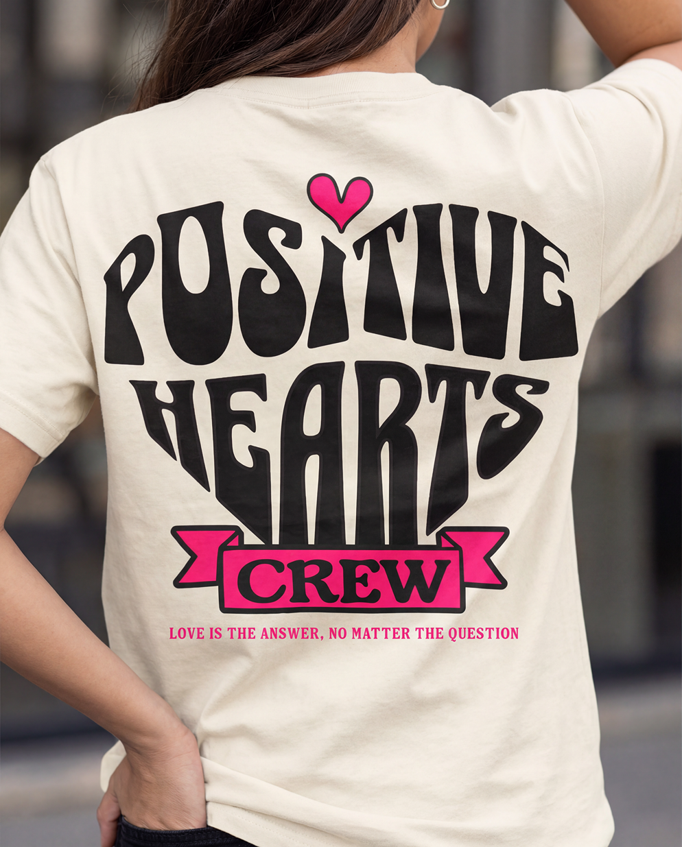 Positive Hearts Crew Graphic Tee, Retro Streetwear Unisex T-Shirt