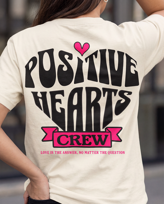 Positive Hearts Crew Graphic Tee, Retro Streetwear Unisex T-Shirt