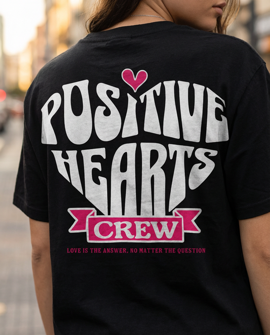 Positive Hearts Crew Graphic Tee, Retro Streetwear Unisex T-Shirt