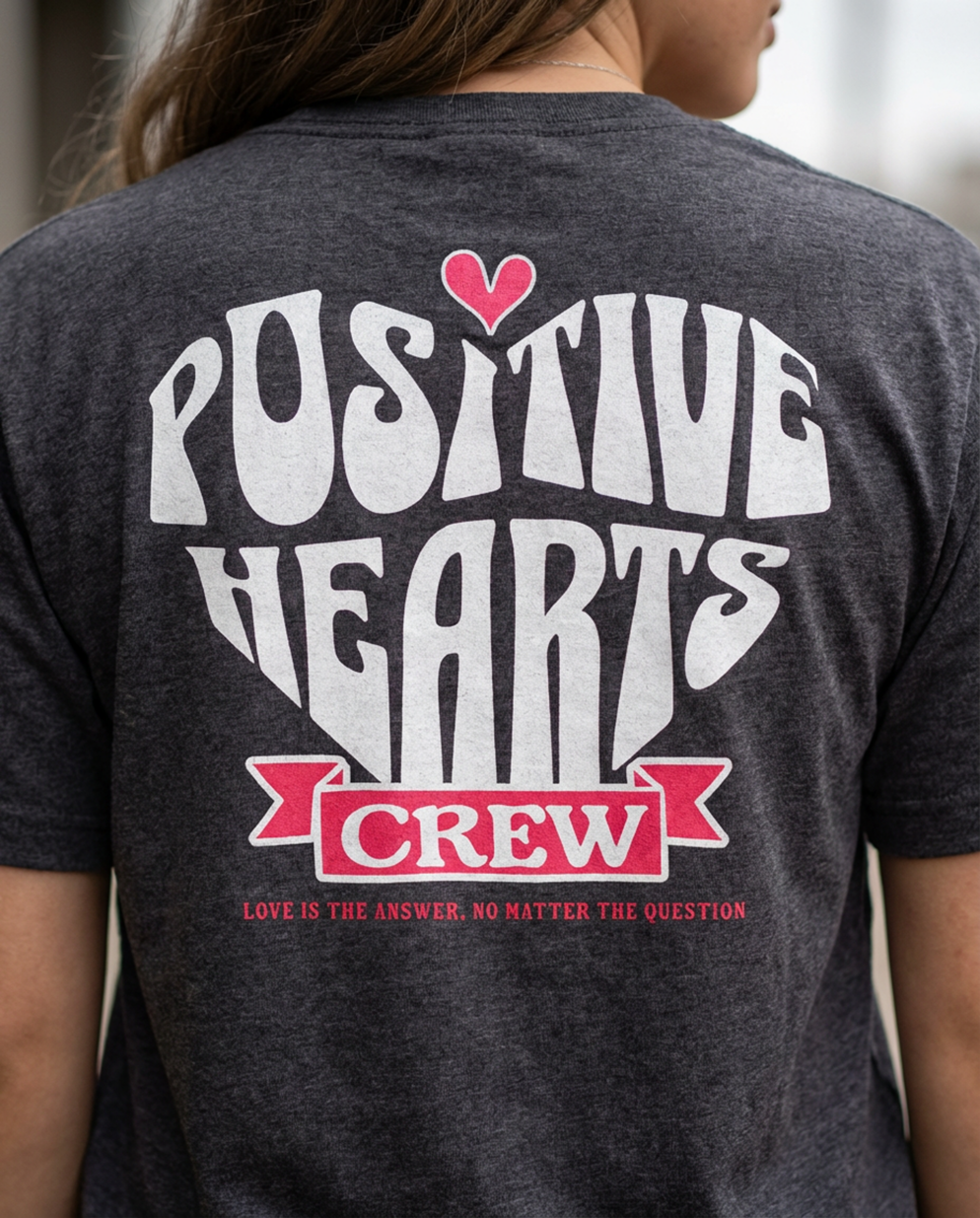 Positive Hearts Crew Graphic Tee, Retro Streetwear Unisex T-Shirt