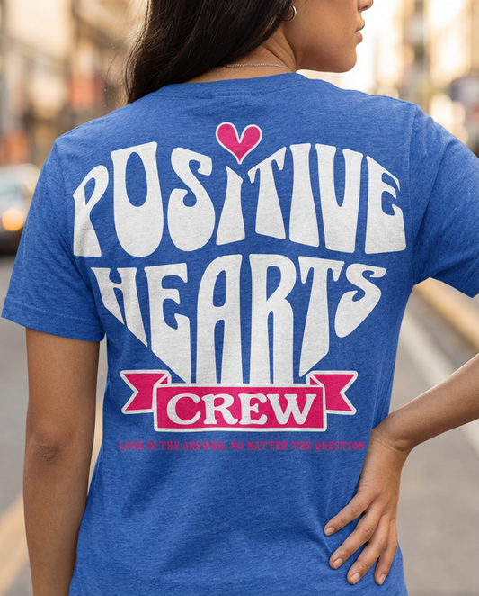 Positive Hearts Crew Graphic Tee, Retro Streetwear Unisex T-Shirt